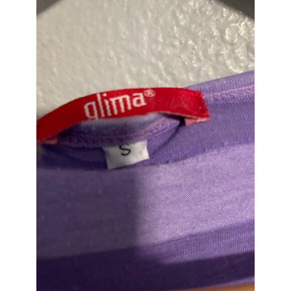Glima Shirt Womens Small Purple Striped Floral Lightweight Tee Casual Artsy Y2K - Picture 5 of 8